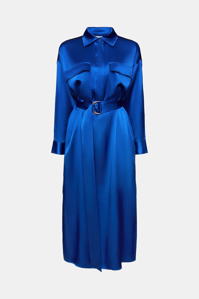 Zijden midi-jurk met ceintuur, BRIGHT BLUE, detail image number 6