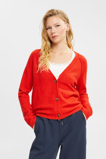Met wol: vest met een V-hals, ORANGE RED, overview