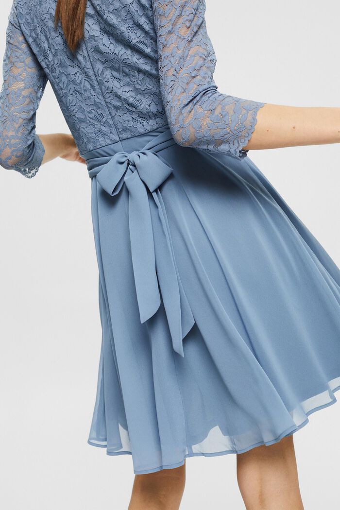 Gerecycled: jurk met kanten lijfje, GREY BLUE, detail image number 3