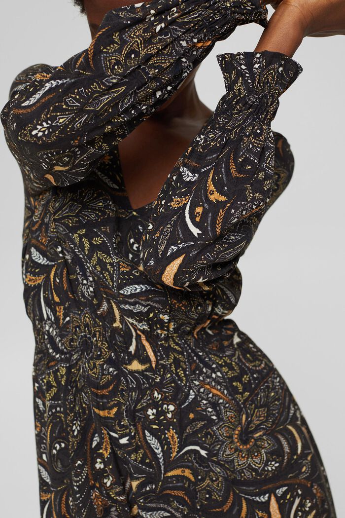 Gebloemde midi-jurk met gesmokte taille, BROWN, detail image number 3