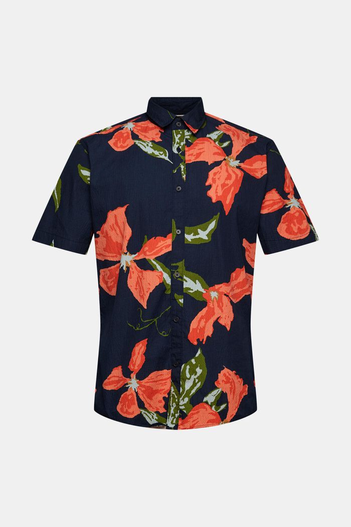 Seersuckeroverhemd met bloemmotief, NAVY, detail image number 5