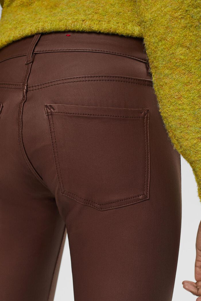 Gecoate broek met middelhoge taille en smalle pijpen, BROWN, detail image number 4