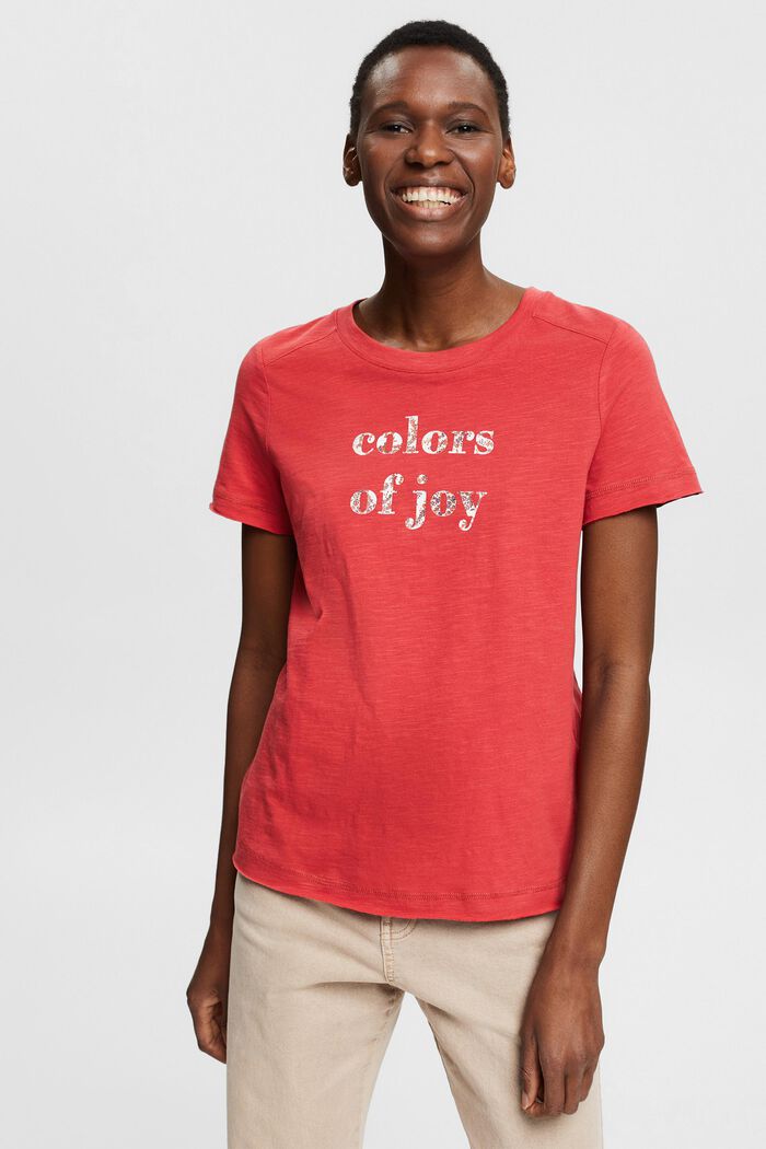T-shirt met tekstprint, biologisch katoen, RED, detail image number 0
