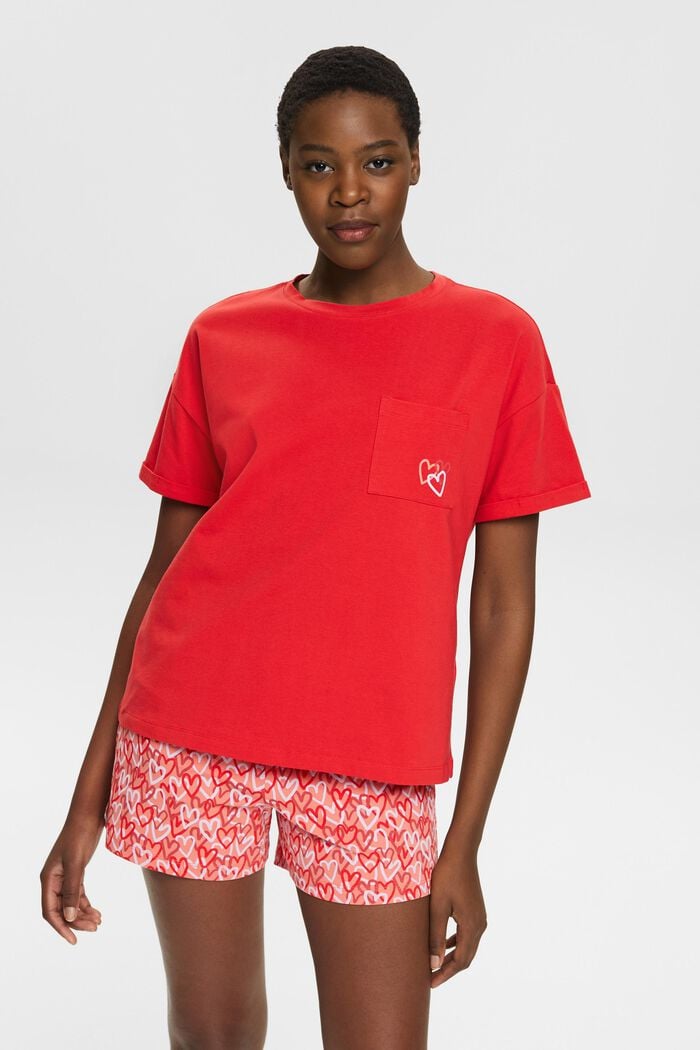 Pyjamaset met hartjesprint, RED, detail image number 0