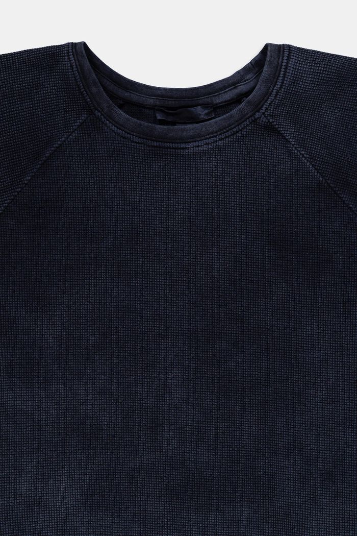 Cropped T-shirt met structuur van katoen, BLUE DARK WASHED, detail image number 2