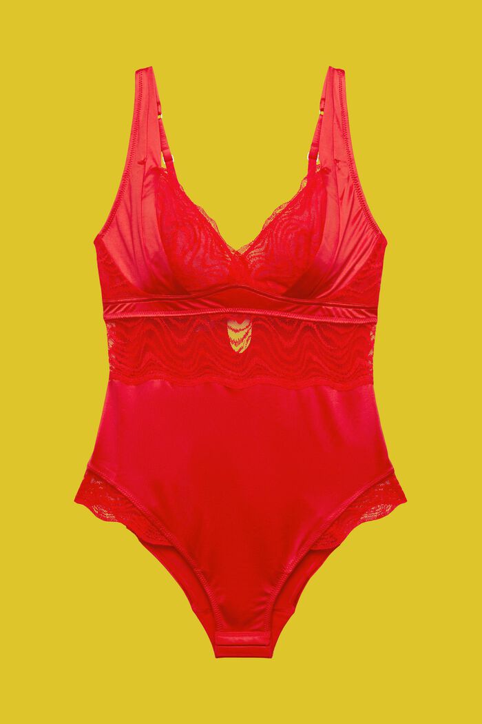 Ongewatteerde kanten bodysuit, RED, detail image number 4
