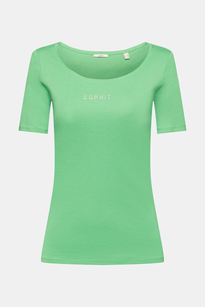 Jersey shirt met logo-strasapplicatie, GREEN, detail image number 6