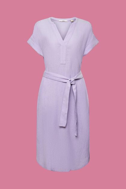 Crinkled midi-jurk met riem, PURPLE, overview