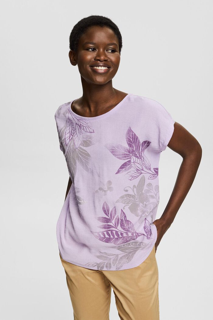 Met linnen: shirt van een materiaalmix met print, LAVENDER, detail image number 0