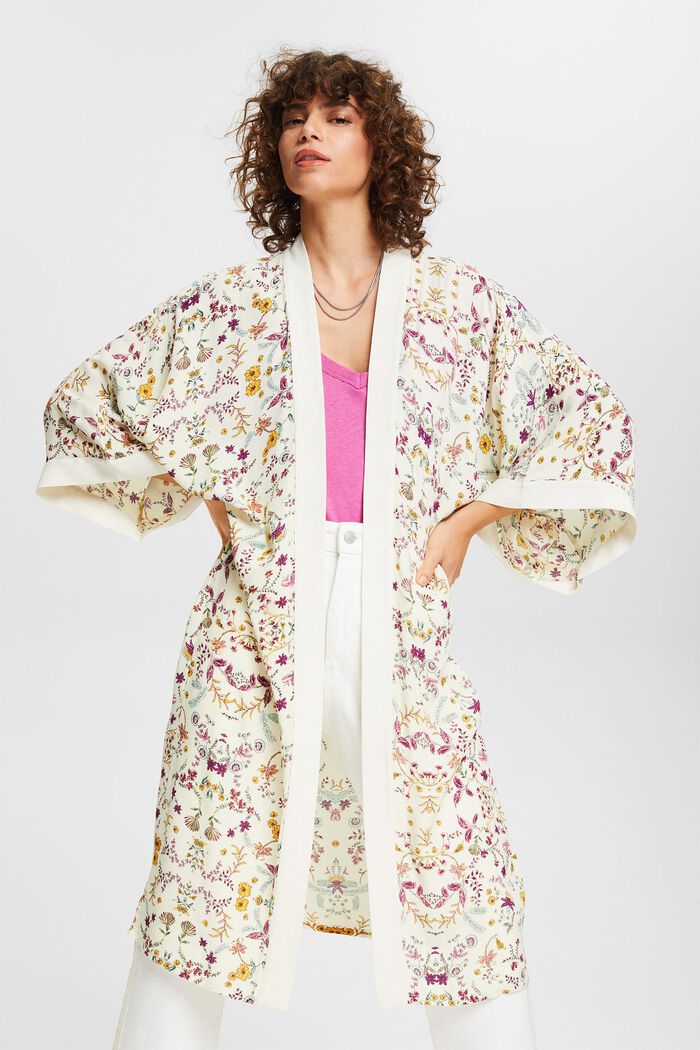 Kimono met bloemenprint, CREAM BEIGE, detail image number 1
