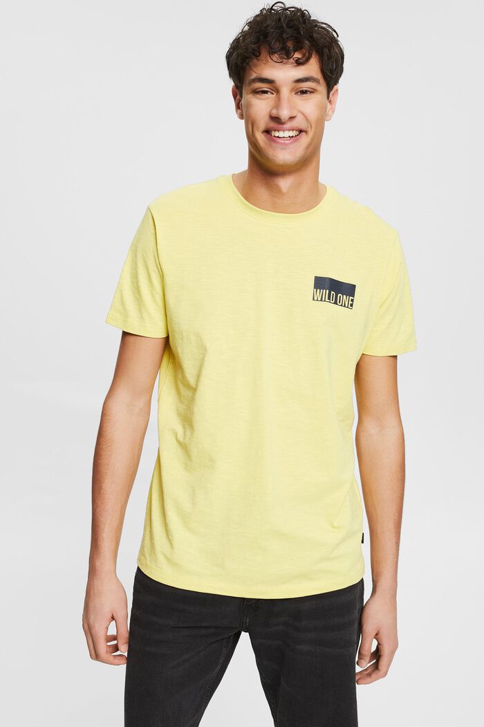 Jersey T-shirt met print op de borst, YELLOW, detail image number 0