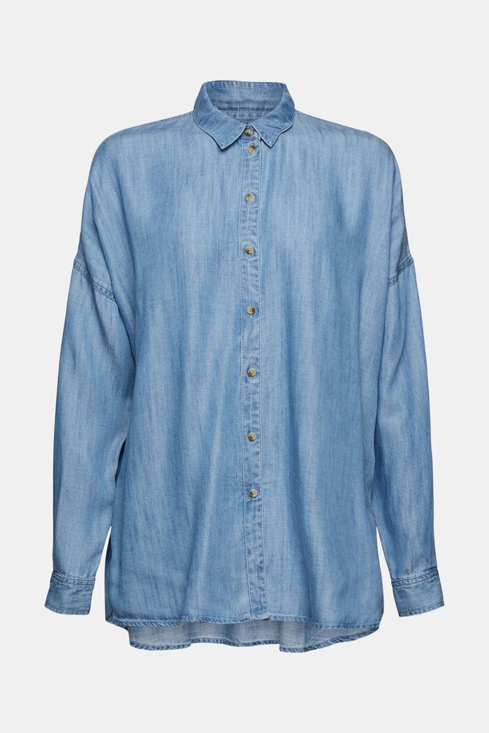 Van TENCEL™: oversized overhemd met denim look, BLUE MEDIUM WASHED, overview