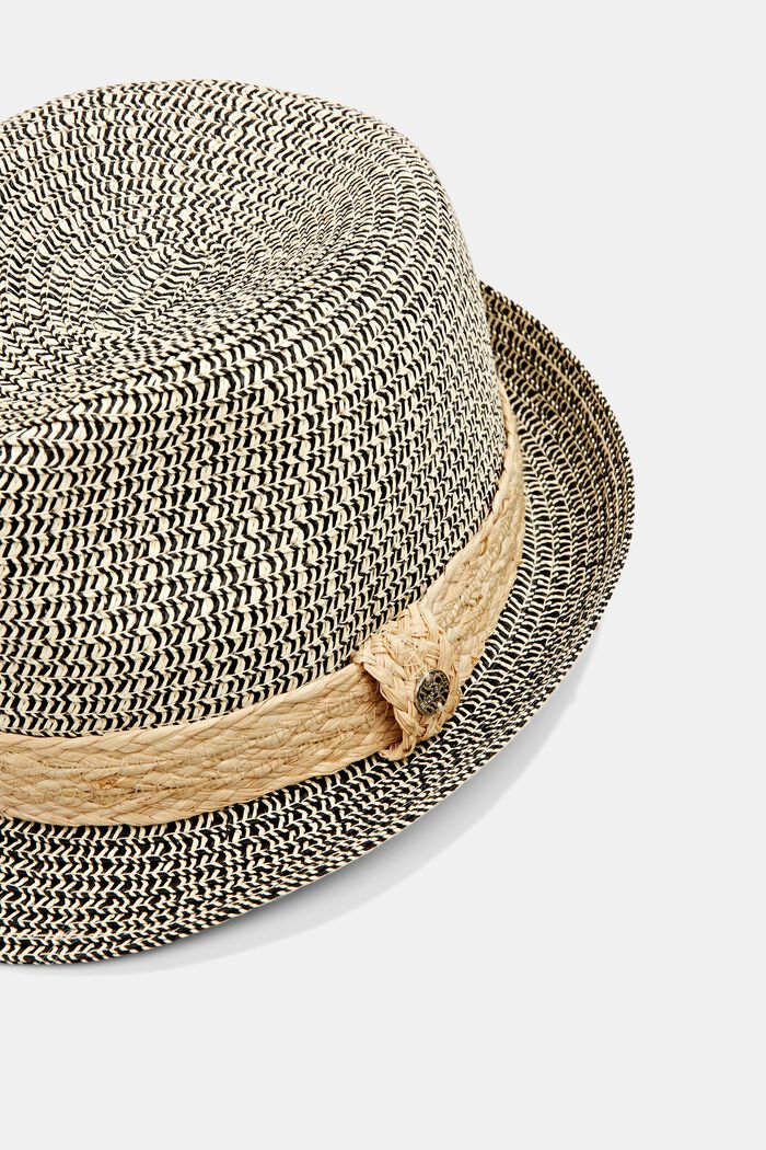 Gemêleerde trilby-hoed met band van stro, BLACK, detail image number 1