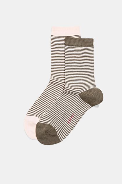 Set van 2 paar gestreepte sokken, organic cotton, ROSE/KHAKI, overview