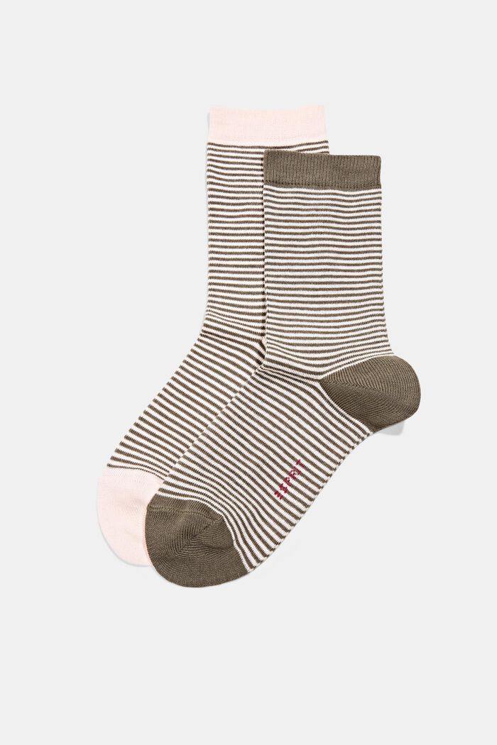 Set van 2 paar gestreepte sokken, organic cotton, ROSE/KHAKI, detail image number 0