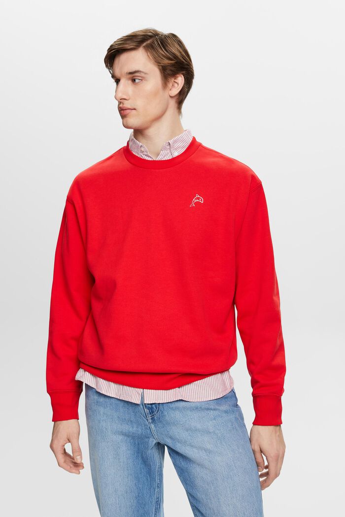 Sweatshirt met een kleine dolfijnenprint, ORANGE RED, detail image number 0