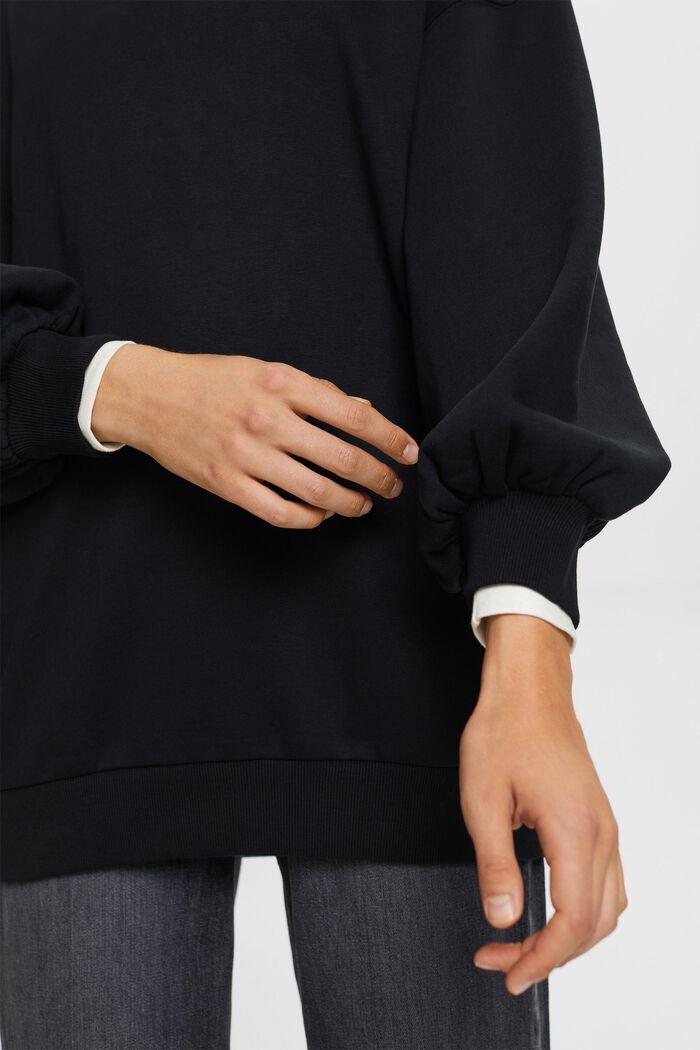 Sweatshirt van fleece met ronde hals, BLACK, detail image number 3