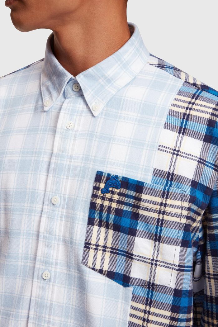 Flanellen shirt met een geruite motiefmix in patchworklook, BLUE, detail image number 2