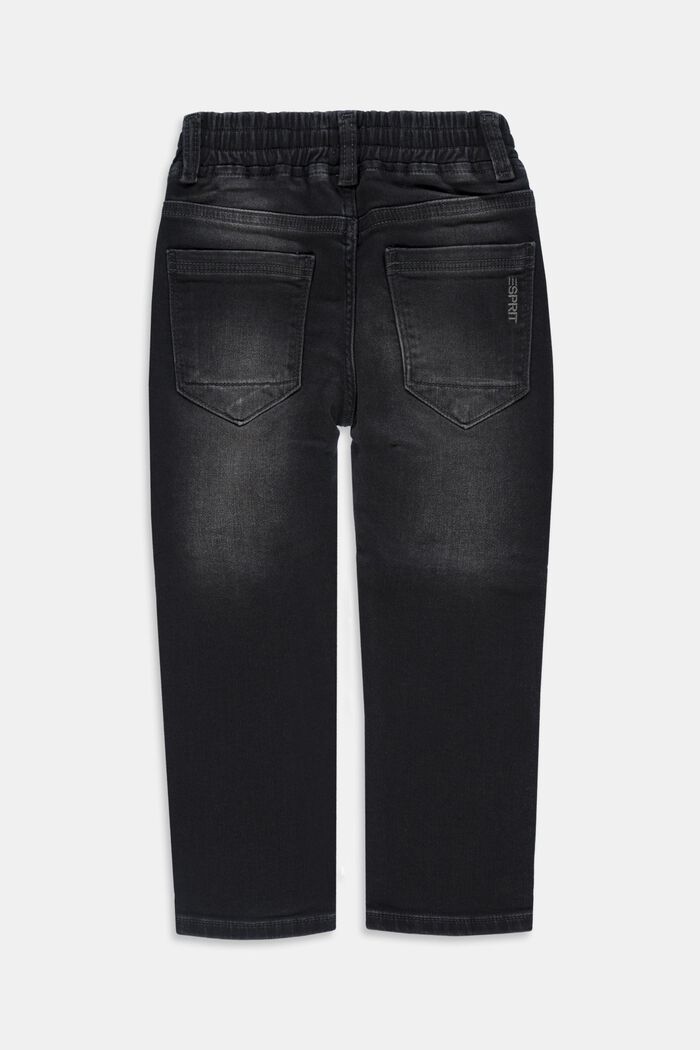 Jeans met elastische band en tunnelkoord, BLACK DARK WASHED, detail image number 1