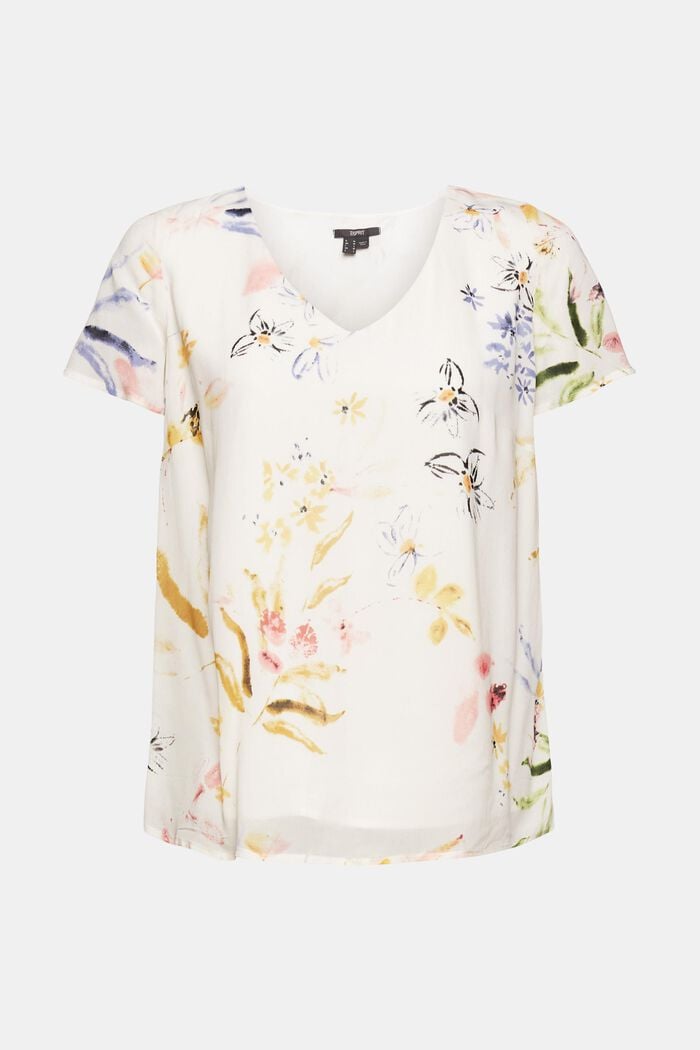 Blouse met bloemmotief, LENZING™ ECOVERO™, OFF WHITE, overview