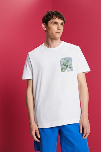 Wit Jersey T-shirt met print op de borst, 100% katoen