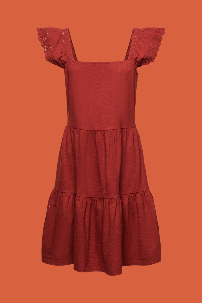 Jersey jurk met geborduurde kanten mouwen, TERRACOTTA, detail image number 6