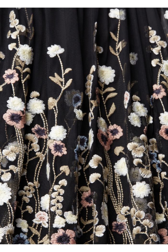 Mesh jurk met bloemenborduursel, BLACK, detail image number 1