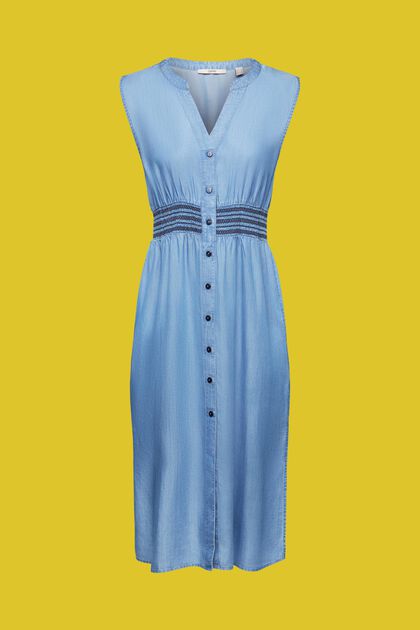 Mouwloze midi-jurk van imitatiedenim, BLUE MEDIUM WASHED, overview