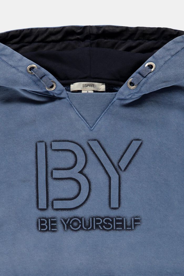 Cropped hoodie met print van 100% katoen, BLUE MEDIUM WASHED, detail image number 2