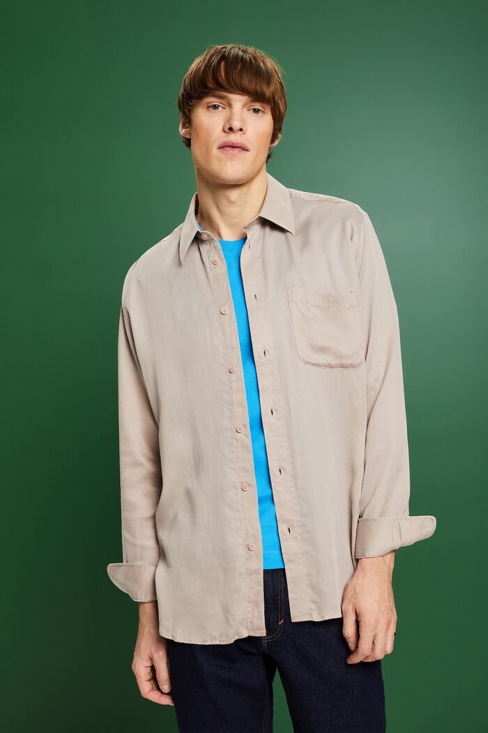 Satijnen shirt met lange mouwen, LIGHT TAUPE, detail image number 0