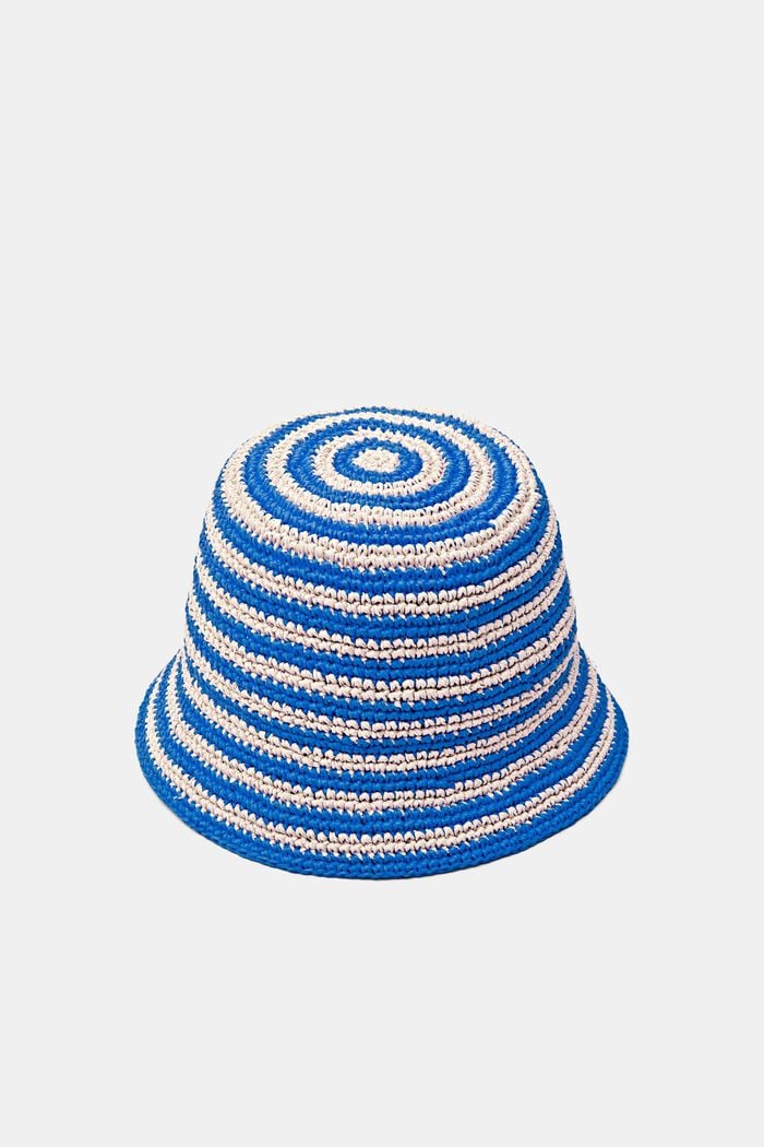 Gestreepte, geweven bucket hat, BRIGHT BLUE, detail image number 0
