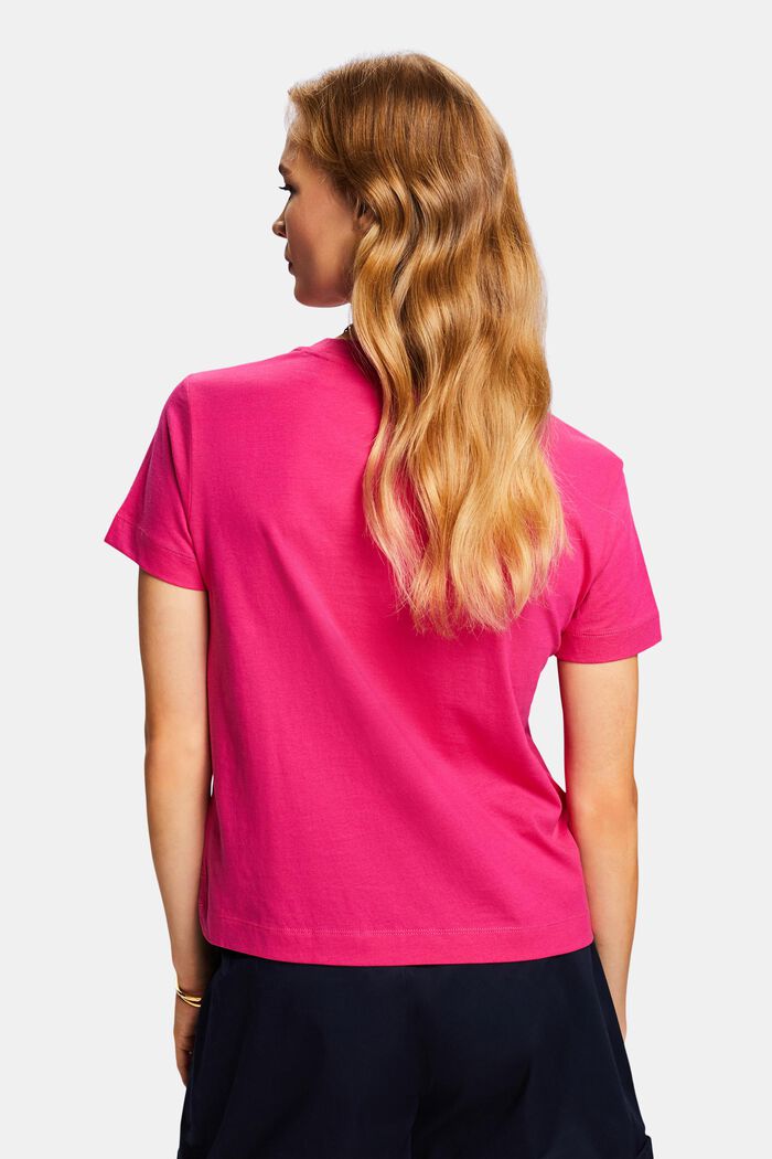 Katoenen T-shirt met ronde hals, PINK FUCHSIA, detail image number 3