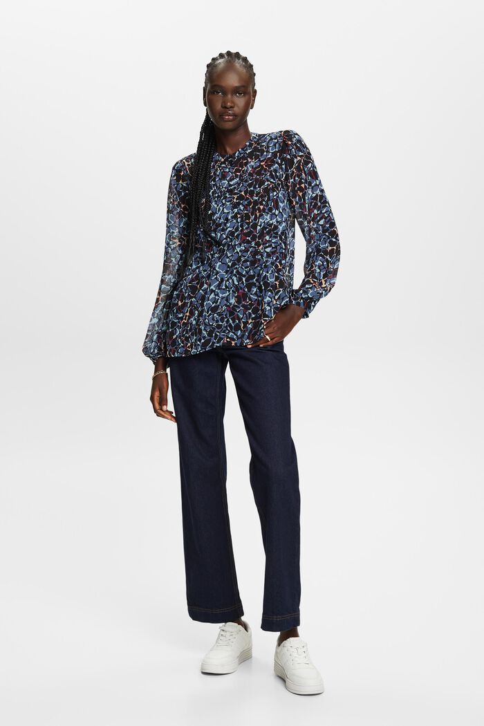 Gerecycled: chiffon blouse met motief, BLACK, detail image number 4