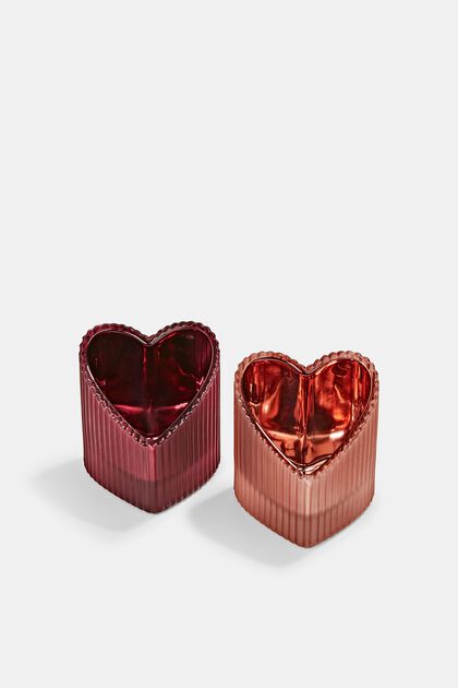Set van 2 hartvormige glazen kaarsenhouders, RED, overview