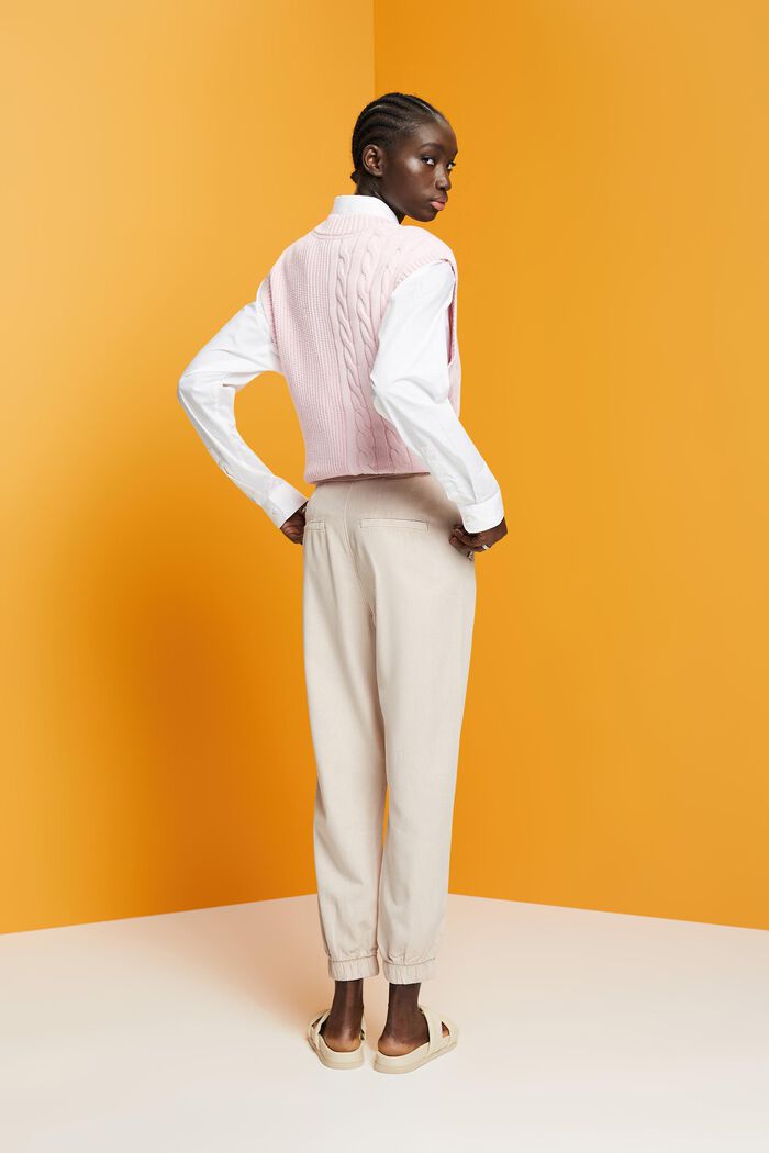Sportieve twill broek met een hoge taille, LIGHT TAUPE, detail image number 3