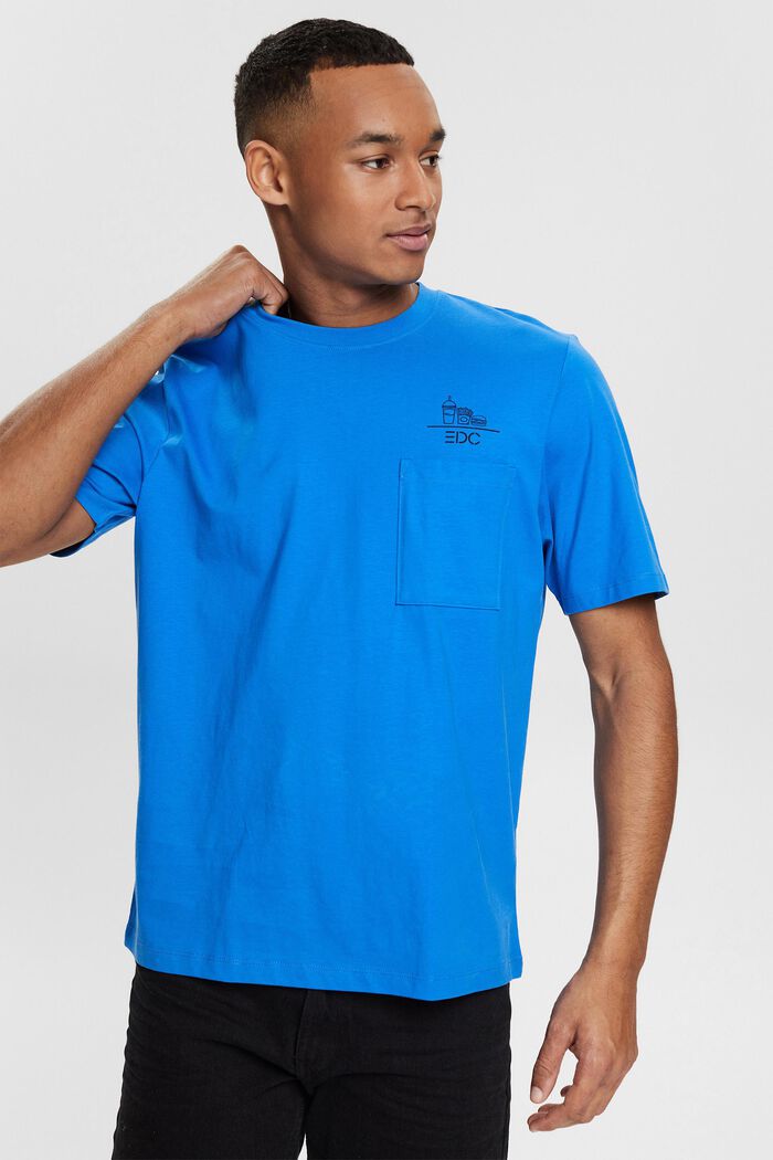 Jersey T-shirt met motief en logo, BRIGHT BLUE, detail image number 0