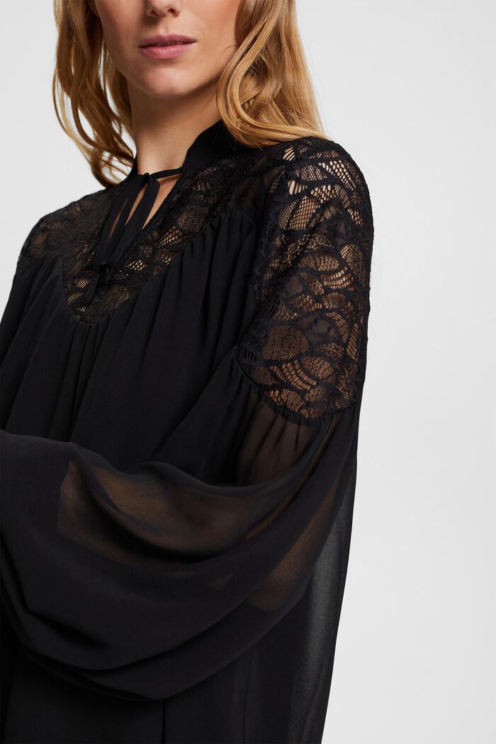 Chiffon blouse met kant, BLACK, detail image number 3