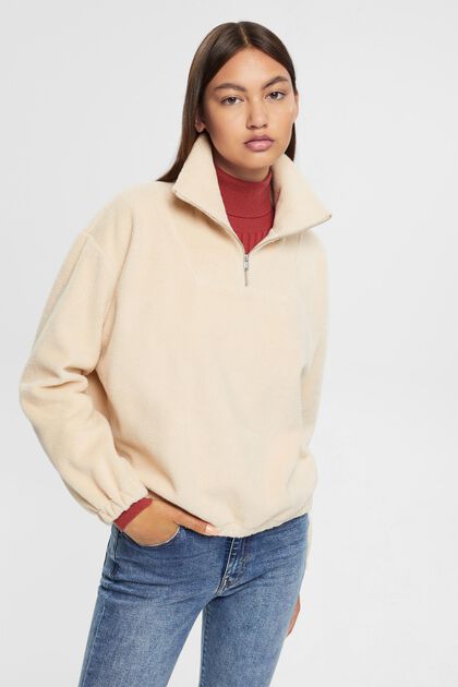 Fleece sweatshirt met rits in de hals