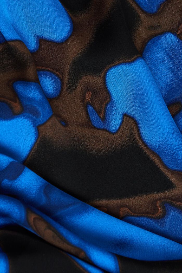 Gesmokte satijnen blouse met print, BRIGHT BLUE, detail image number 6