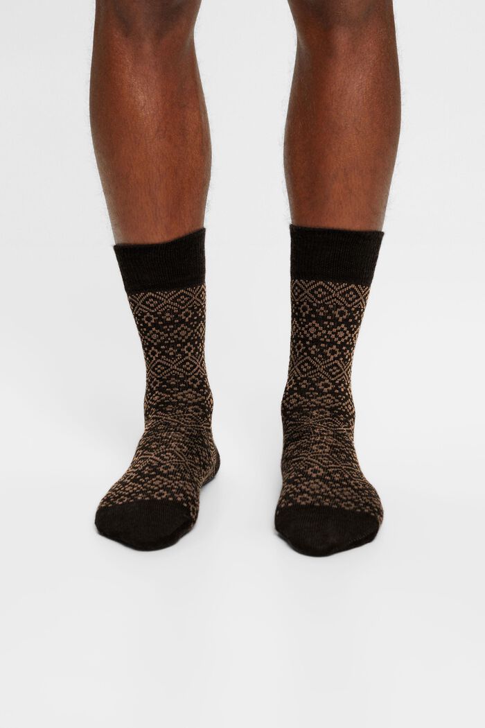 Set van 2 paar sokken van een wolmix met een Noors patroon, BROWN, detail image number 2