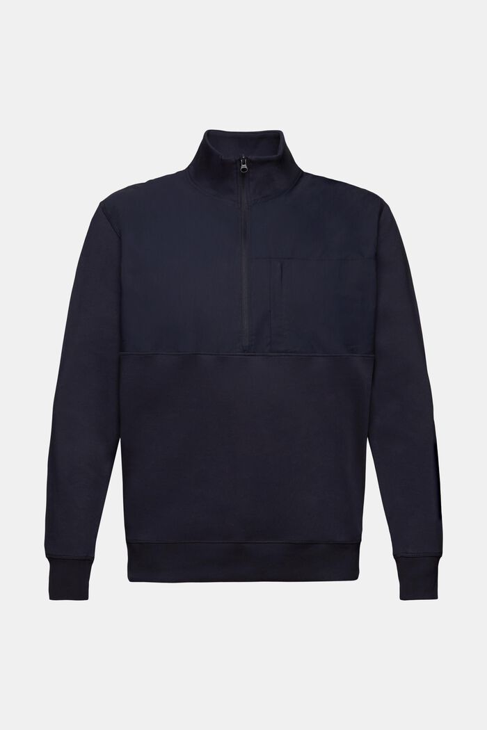 Sweatshirt met een halve rits, van een materiaalmix, NAVY, detail image number 5