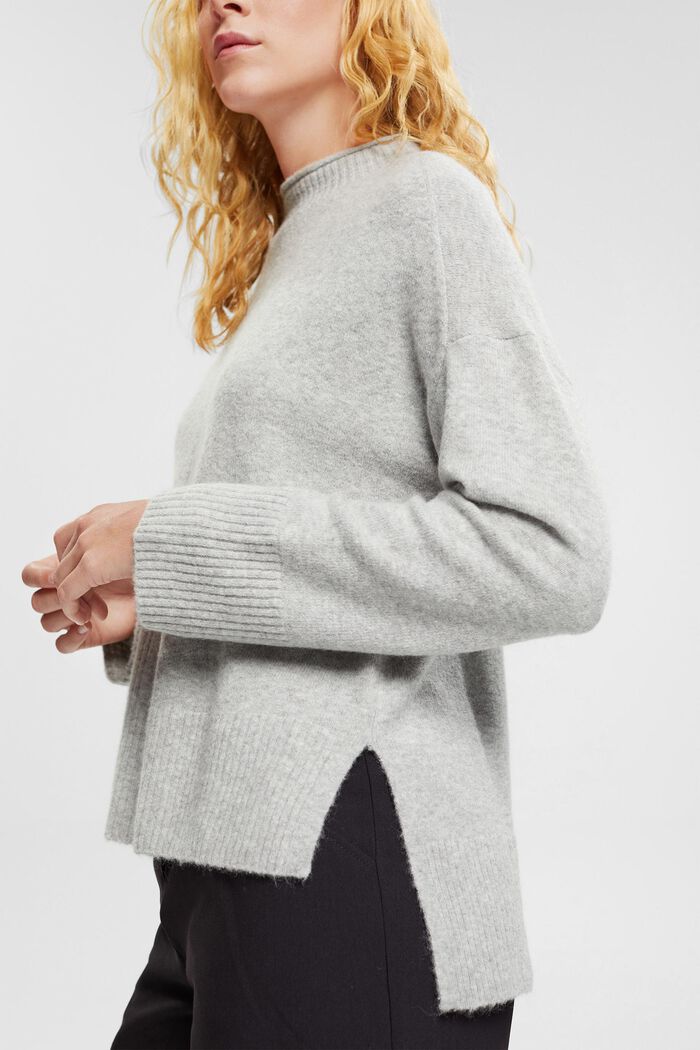 Met wol: heerlijk zachte trui met opstaande kraag, LIGHT GREY, detail image number 0