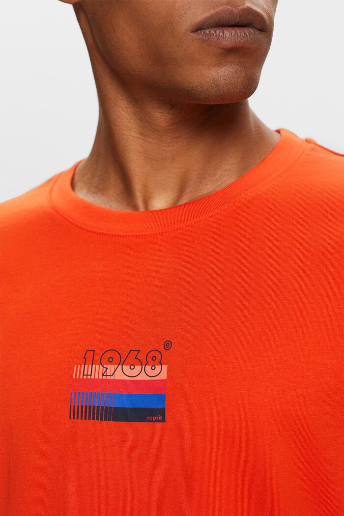 Jersey T-shirt met print, 100% katoen, BRIGHT ORANGE, detail image number 2