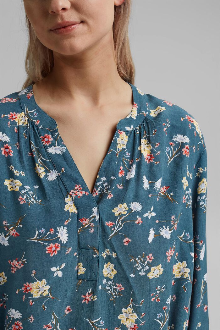 CURVY blouse met print van LENZING™ ECOVERO™, TURQUOISE, detail image number 2