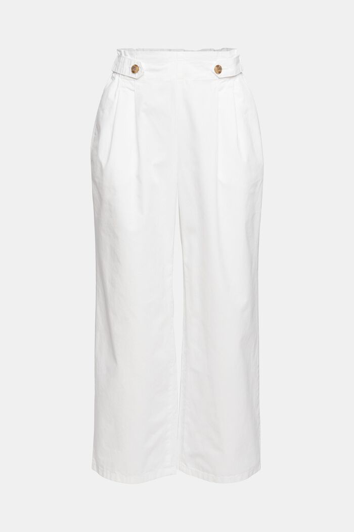 Cropped broek met elastische band, 100% katoen, WHITE, overview
