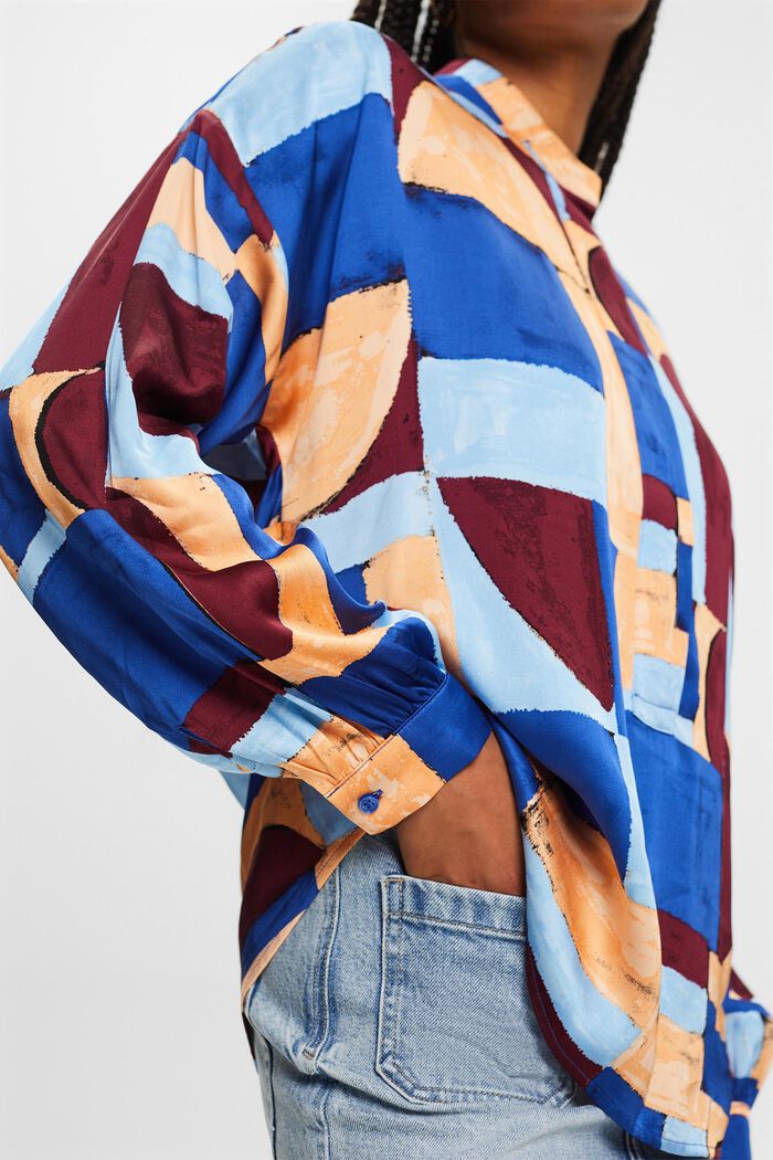 Satijnen blouse met geometrische print, BLUE, detail image number 1