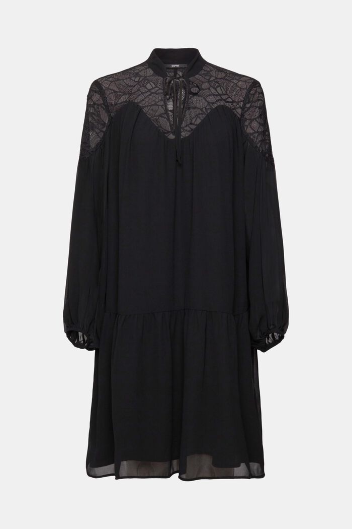 Chiffon mini-jurk met kant, BLACK, detail image number 7