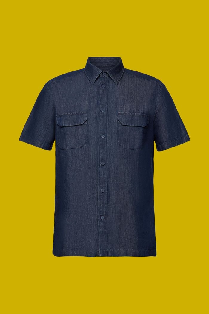 Overhemd met korte mouwen en een denim look, BLUE BLACK, detail image number 8