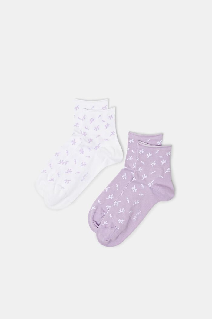 2 paar katoenen sokken met print, WHITE/LILAC, detail image number 0