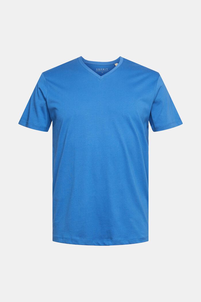 T-shirt met V-hals van duurzaam katoen, BLUE, overview